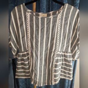 Cost Plus World Market Gray and Cream Striped Blouse